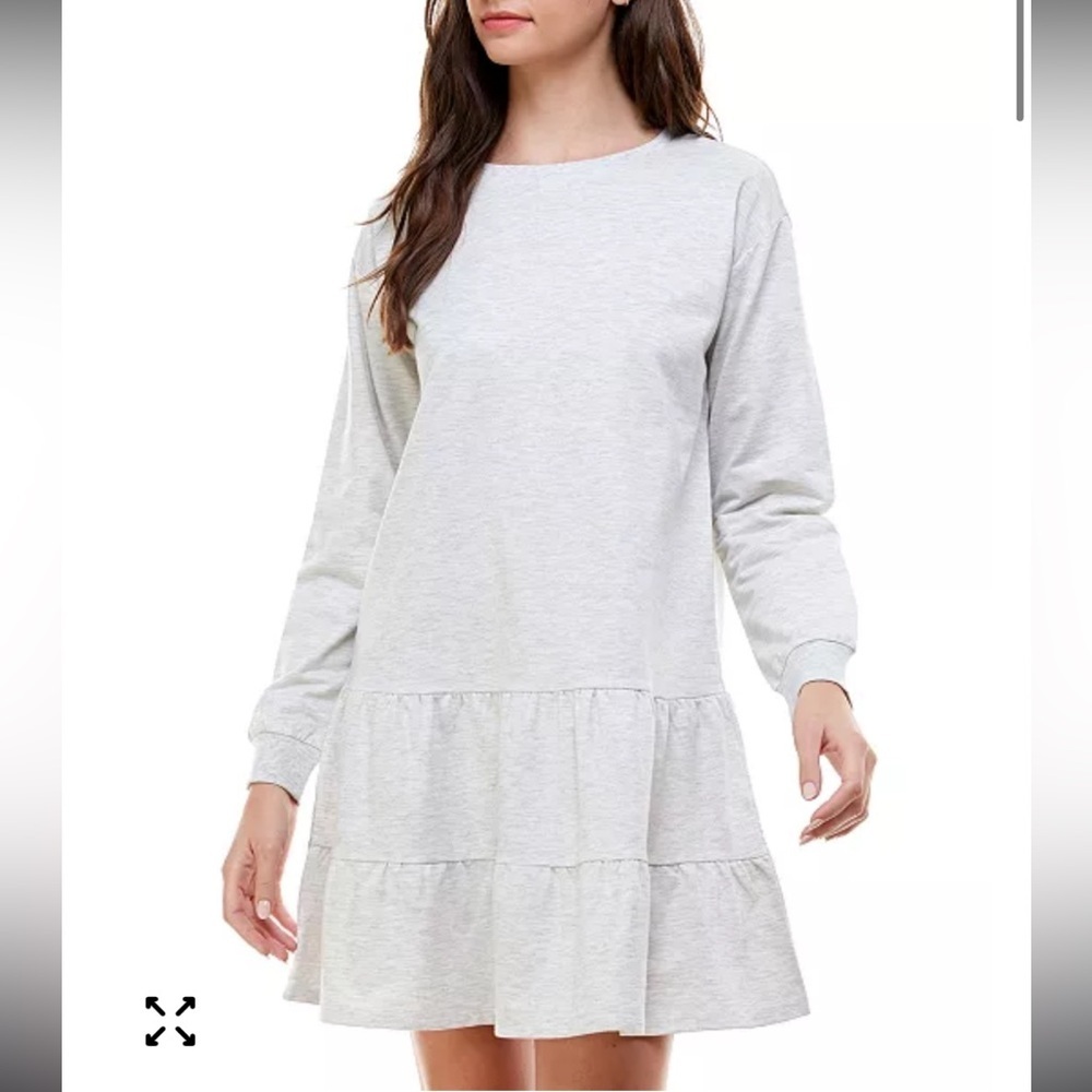Nwt Planet Gold Junior’s Gray French Terry Ruffled A-Line Sweatshirt Dress